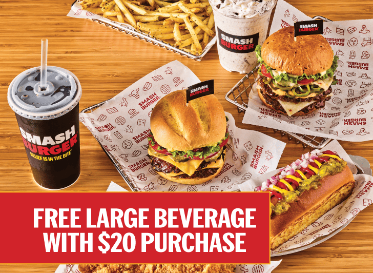 free large beverage with $20 purchase